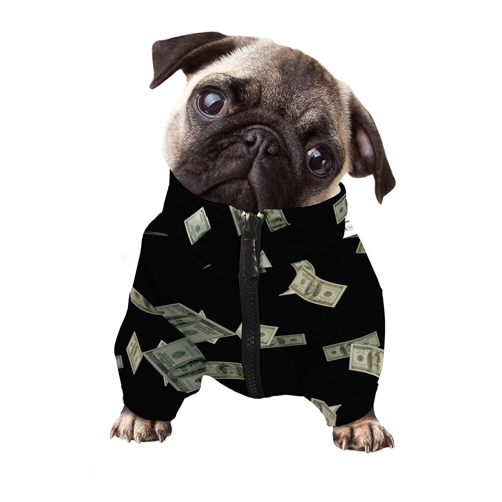 Flying US Dollar Print Dog Zip Up Jacket