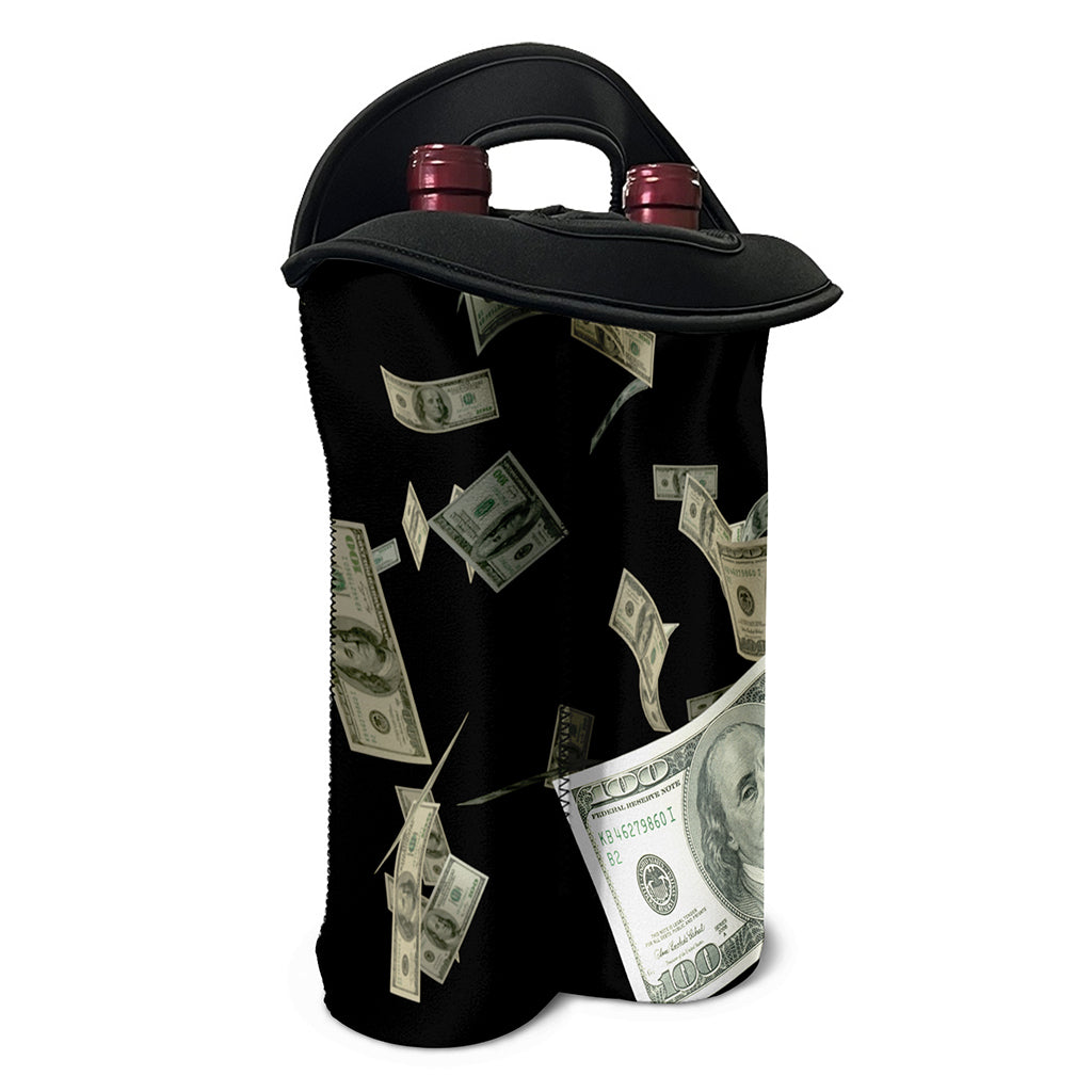 Flying US Dollar Print Double Neoprene Wine Tote