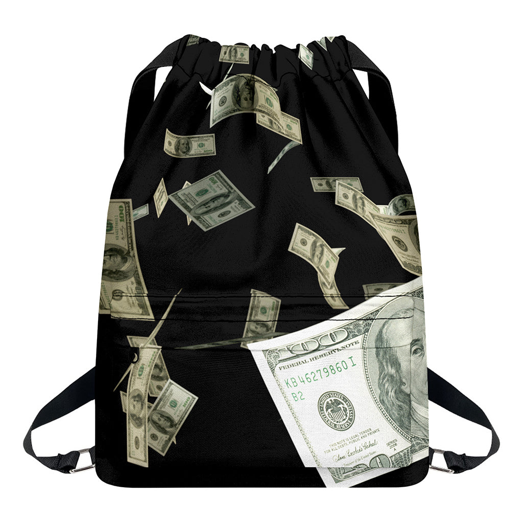Flying US Dollar Print Drawstring Backpack