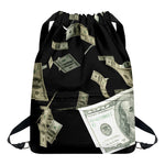 Flying US Dollar Print Drawstring Backpack