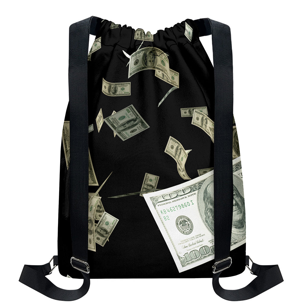 Flying US Dollar Print Drawstring Backpack