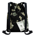 Flying US Dollar Print Drawstring Backpack