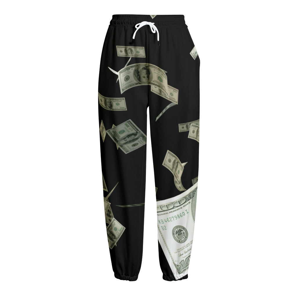 Flying US Dollar Print Fleece Lined Knit Pants