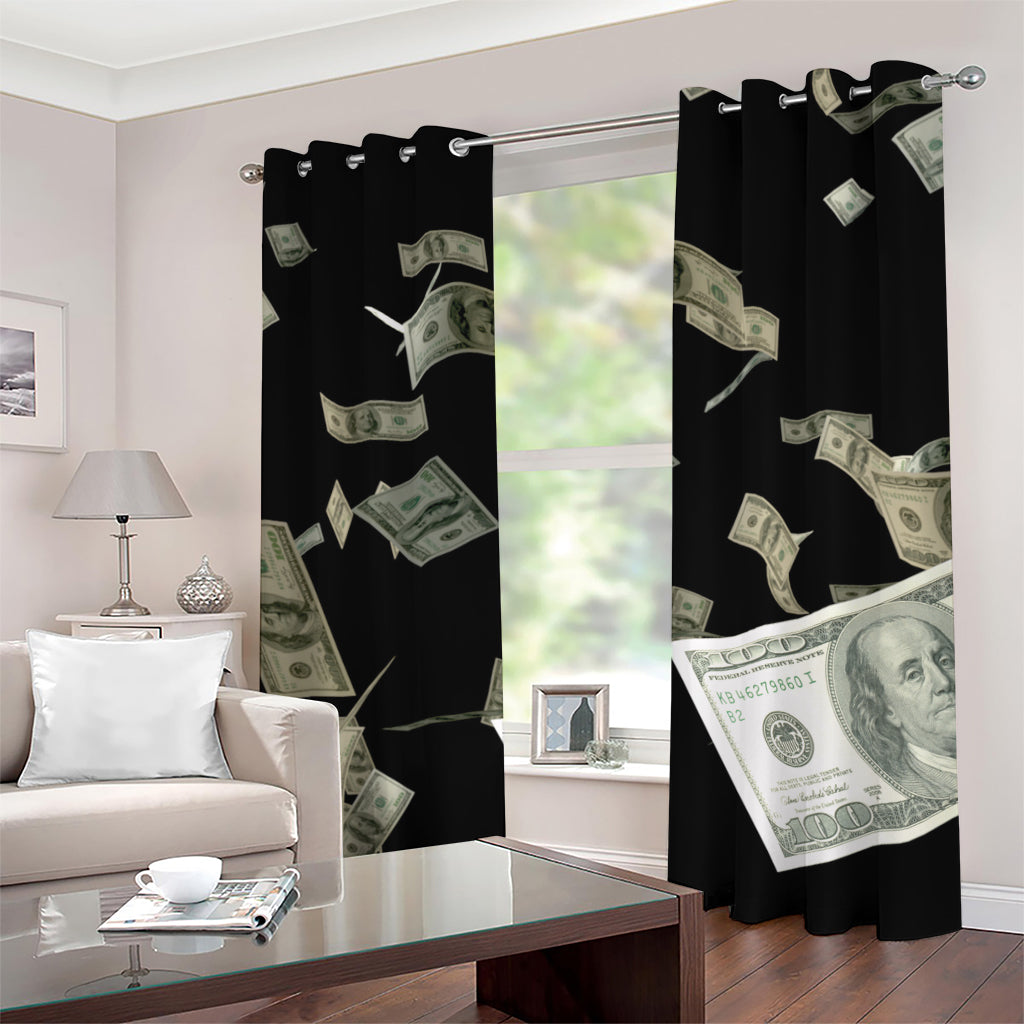 Flying US Dollar Print Grommet Curtains