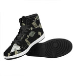 Flying US Dollar Print High Top Leather Sneakers