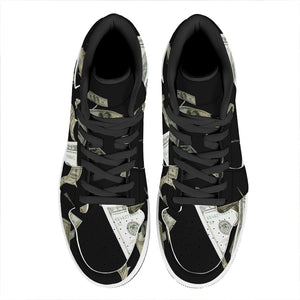 Flying US Dollar Print High Top Leather Sneakers