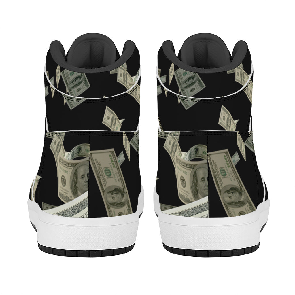 Flying US Dollar Print High Top Leather Sneakers
