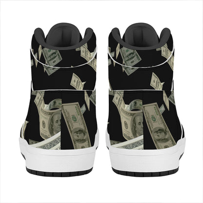 Flying US Dollar Print High Top Leather Sneakers