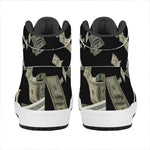 Flying US Dollar Print High Top Leather Sneakers