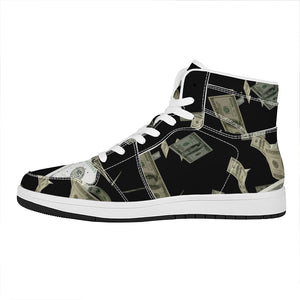 Flying US Dollar Print High Top Leather Sneakers