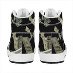 Flying US Dollar Print High Top Leather Sneakers