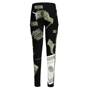 Flying US Dollar Print High-Waisted Pocket Leggings