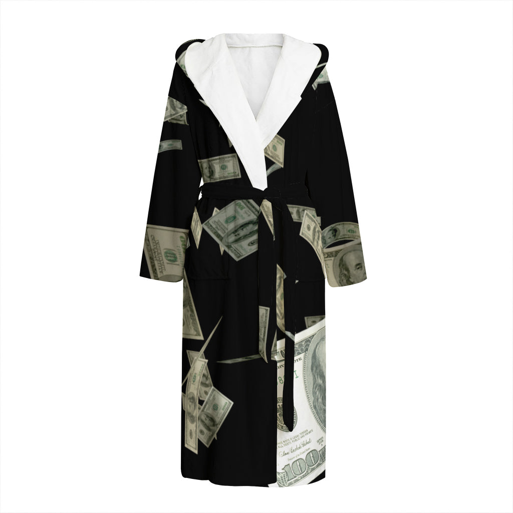 Flying US Dollar Print Hooded Bathrobe