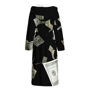 Flying US Dollar Print Hooded Bathrobe