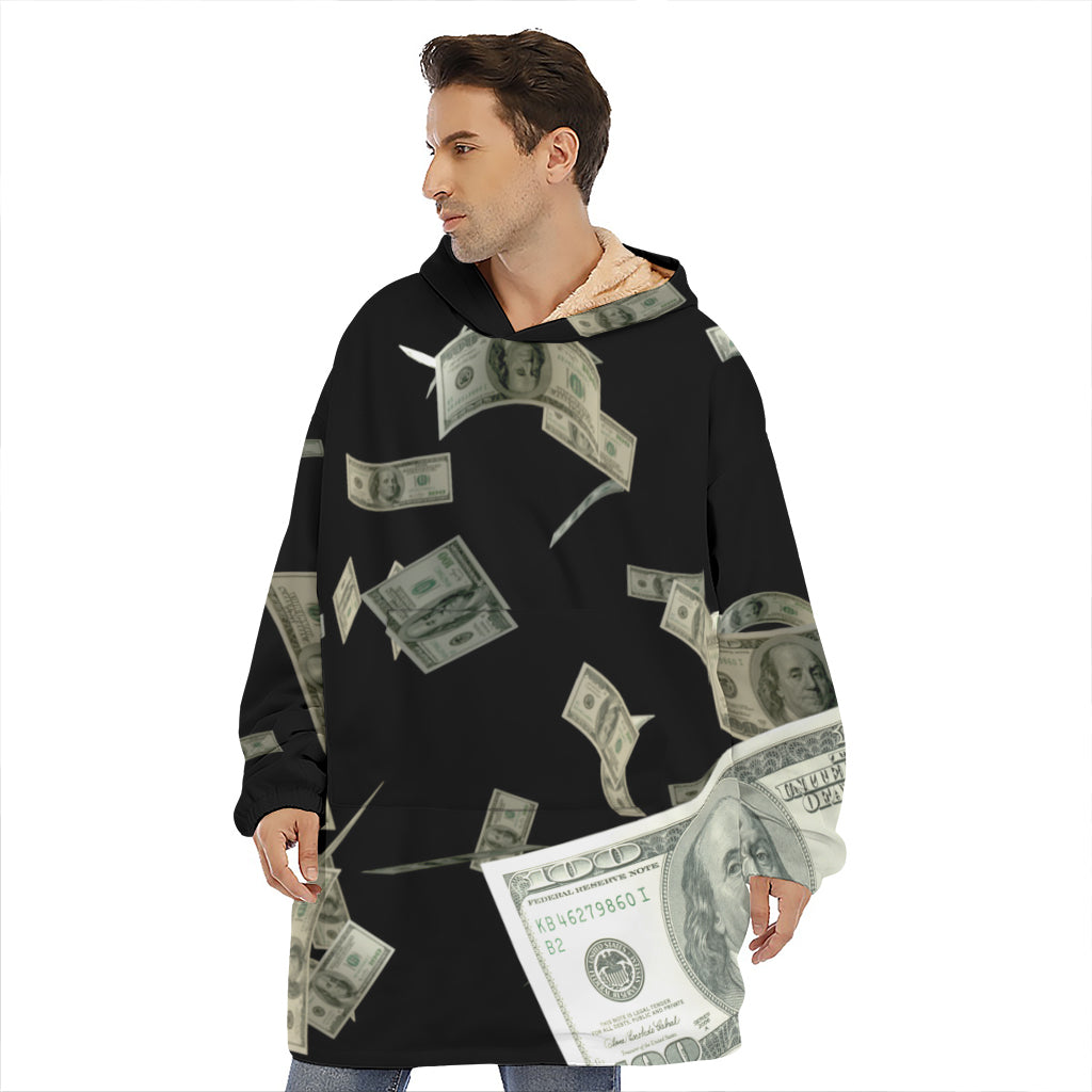 Flying US Dollar Print Hoodie Blanket