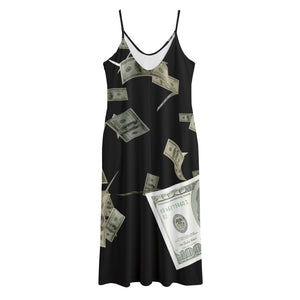 Flying US Dollar Print Jersey Midi Cami Dress