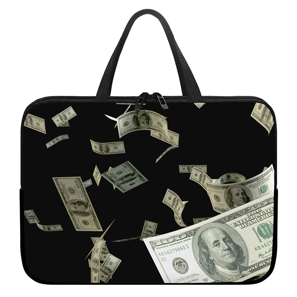 Flying US Dollar Print Laptop Sleeve With Handle
