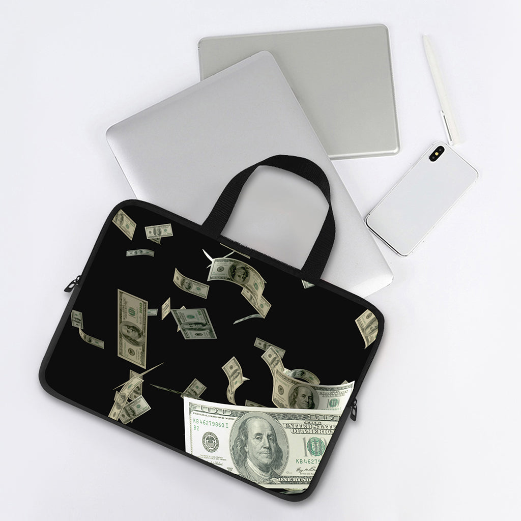 Flying US Dollar Print Laptop Sleeve With Handle