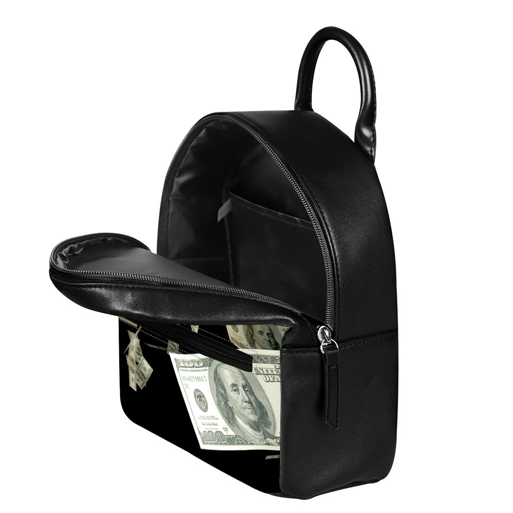 Flying US Dollar Print Leather Backpack