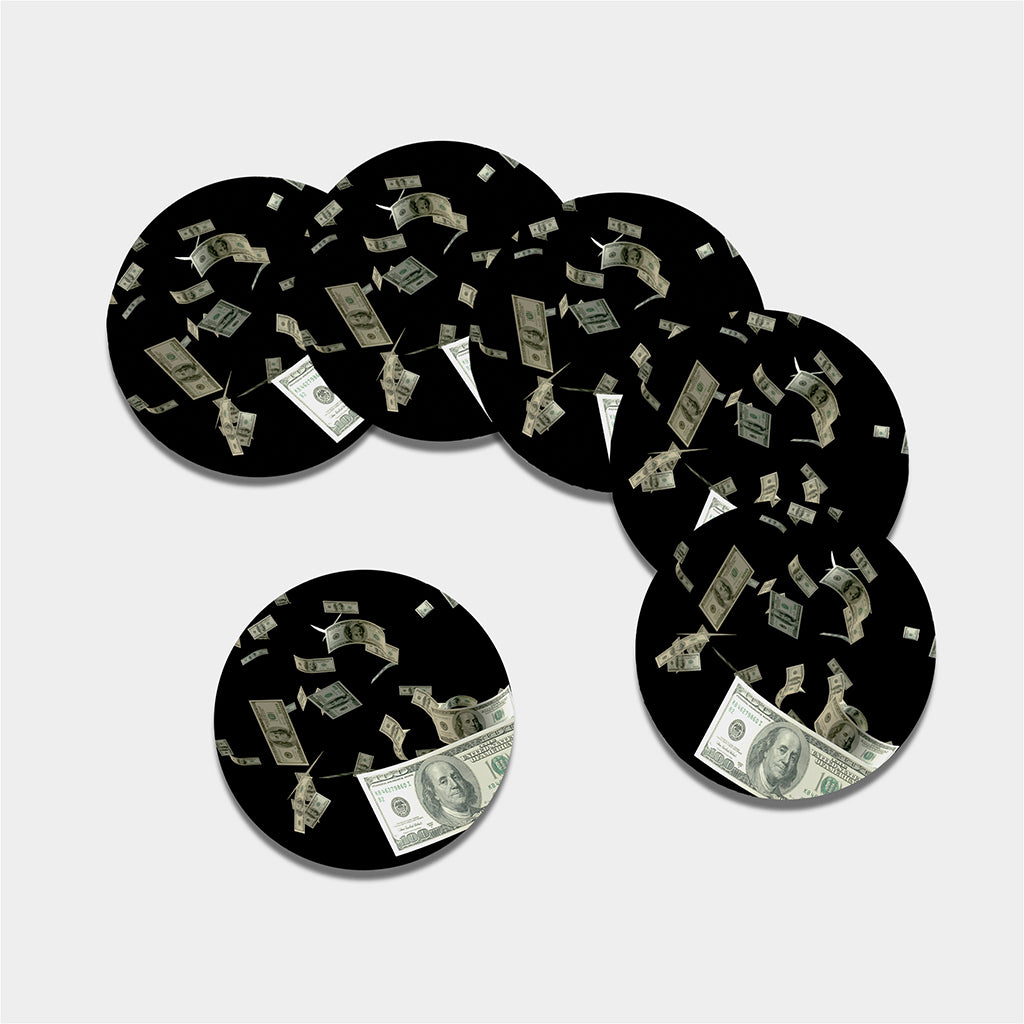 Flying US Dollar Print Leather Coaster Set