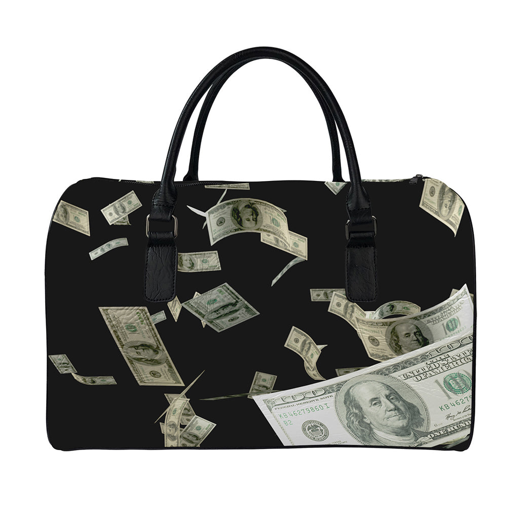 Flying US Dollar Print Leather Duffle Bag
