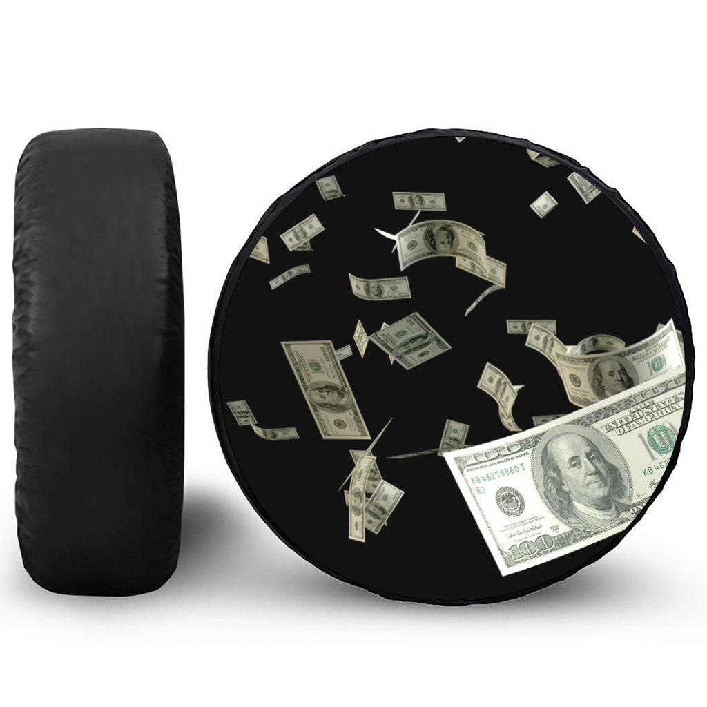Flying US Dollar Print Leather Spare Tire Cover