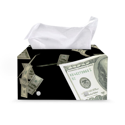 Flying US Dollar Print Leather Tissue Box Cover