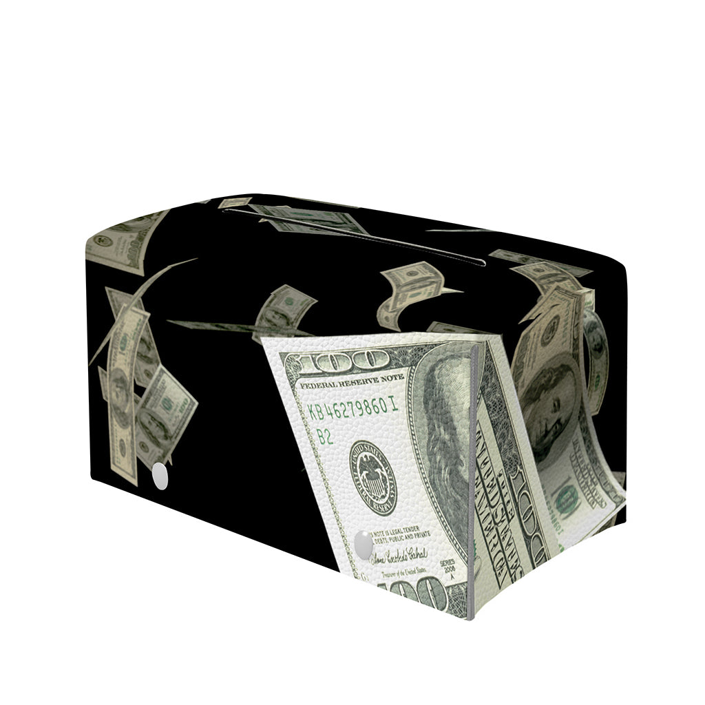 Flying US Dollar Print Leather Tissue Box Cover