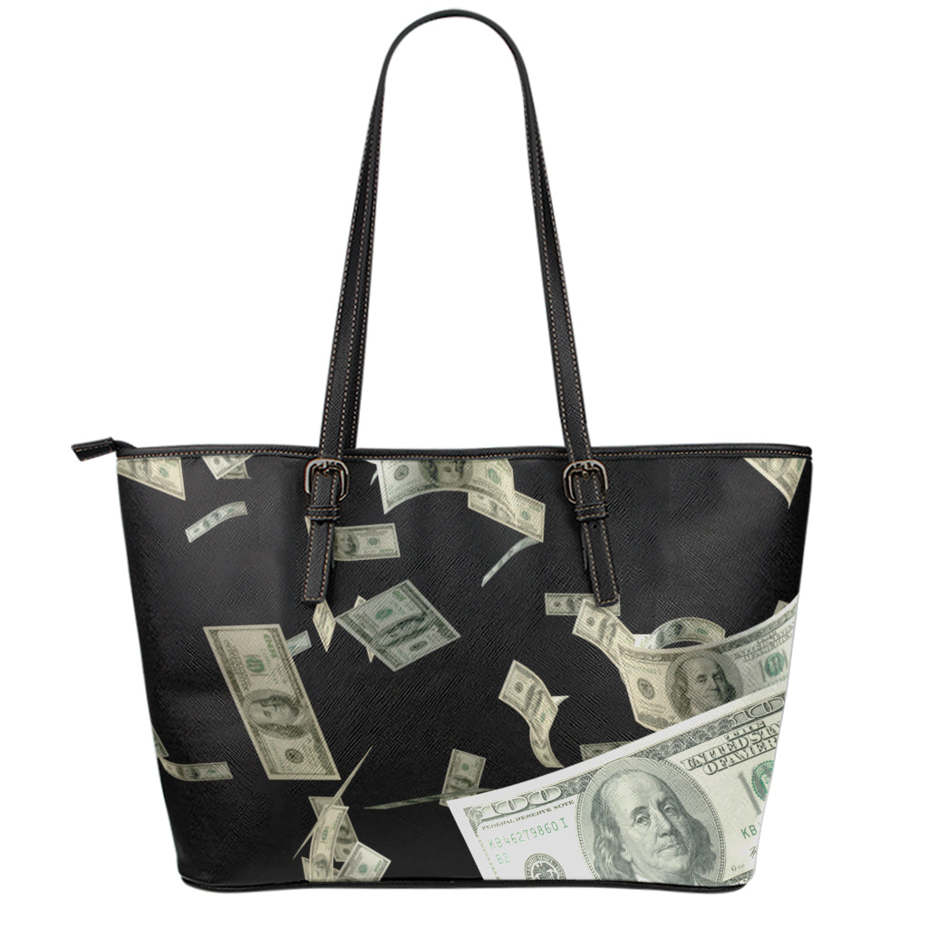 Flying US Dollar Print Leather Tote Bag