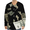 Flying US Dollar Print Long Sleeve Baseball Jersey