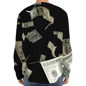 Flying US Dollar Print Long Sleeve Baseball Jersey