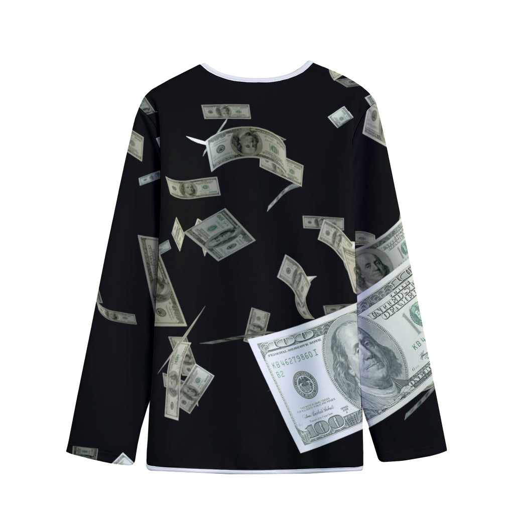 Flying US Dollar Print Long Sleeve Short Coat