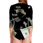 Flying US Dollar Print Long Sleeve Swimsuit