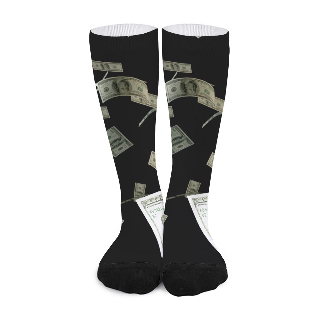 Flying US Dollar Print Long Socks