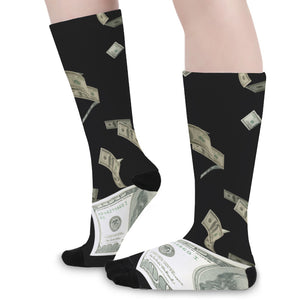 Flying US Dollar Print Long Socks