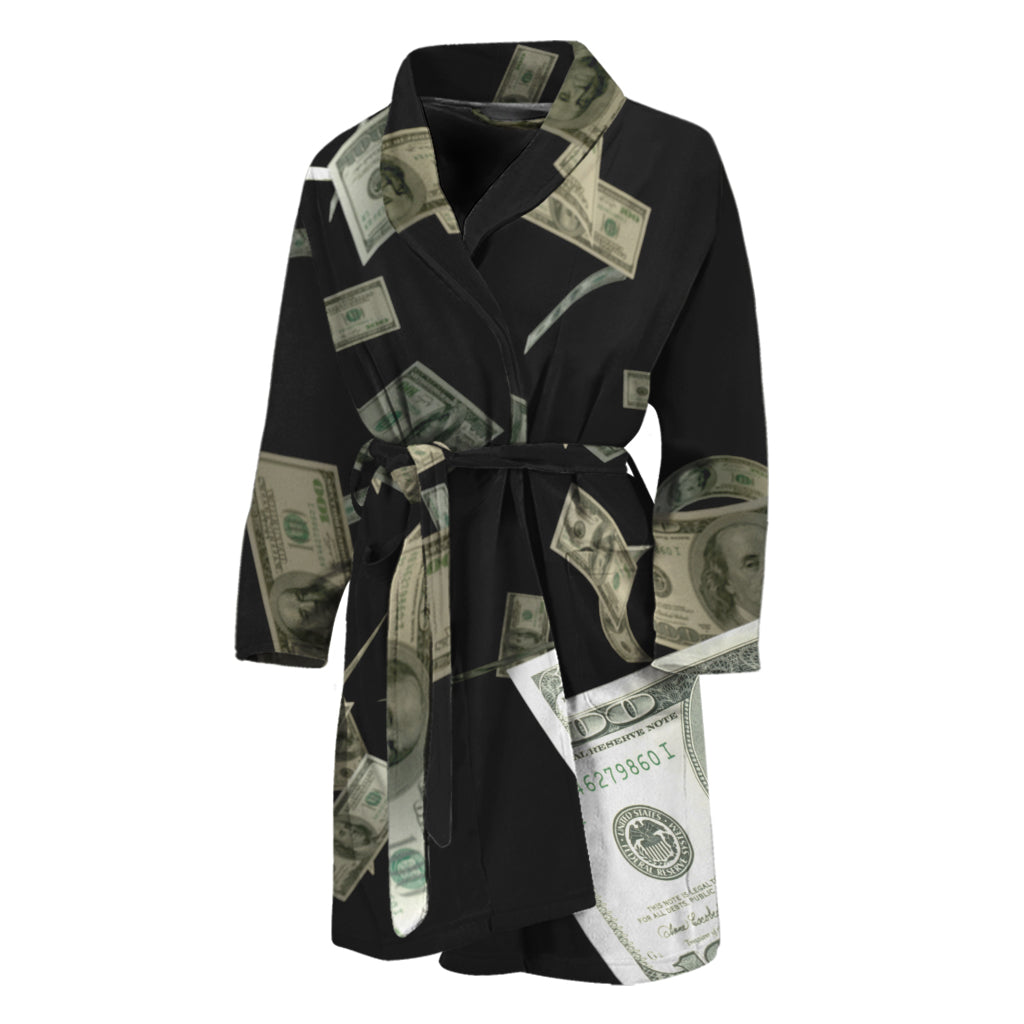 Flying US Dollar Print Men's Bathrobe