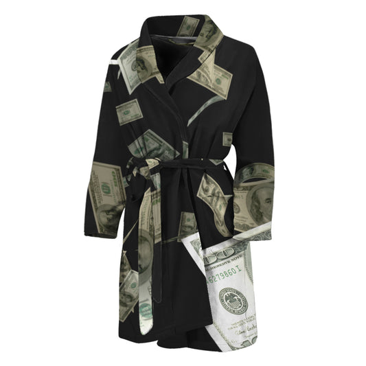 Flying US Dollar Print Men's Bathrobe