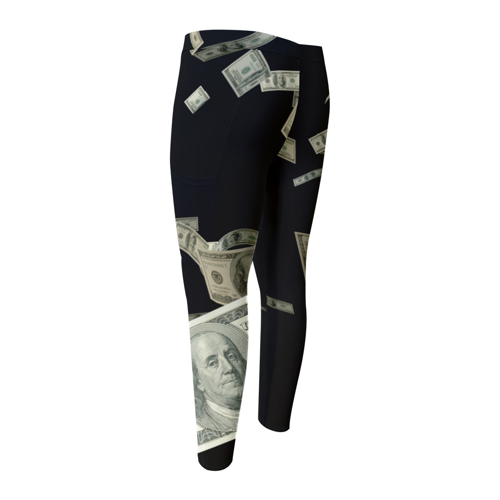 Flying US Dollar Print Men's Compression Pants