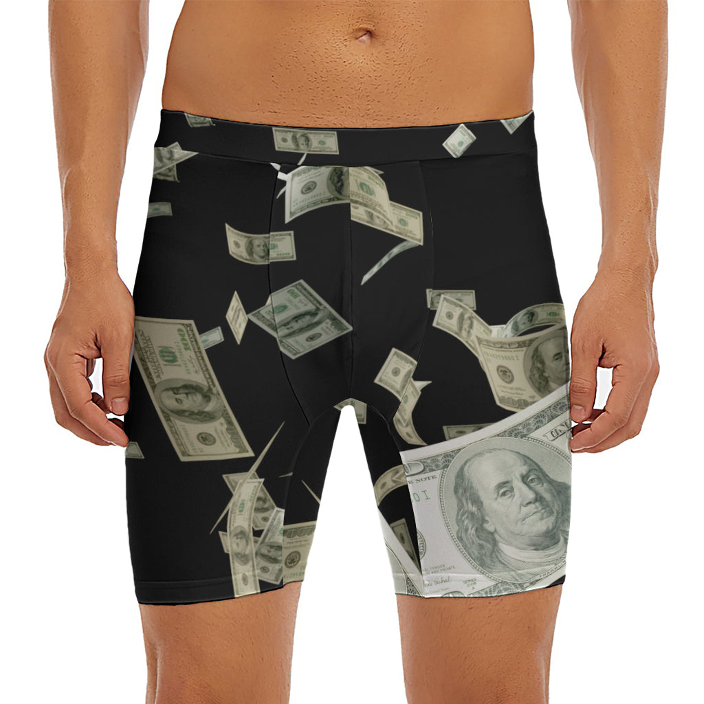 Flying US Dollar Print Men's Long Boxer Briefs