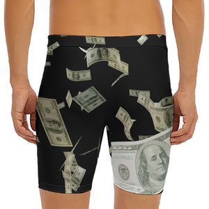 Flying US Dollar Print Men's Long Boxer Briefs