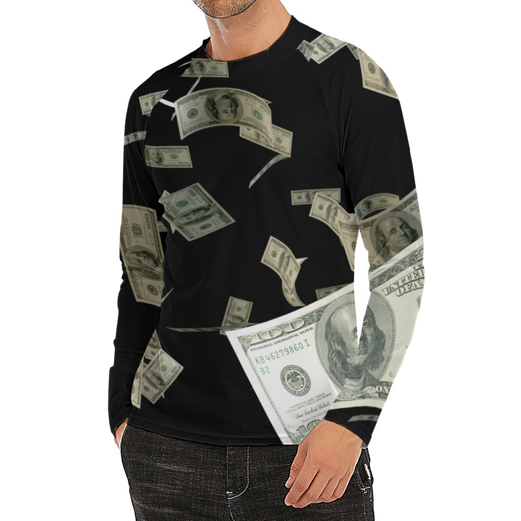 Flying US Dollar Print Men's Long Sleeve Rash Guard