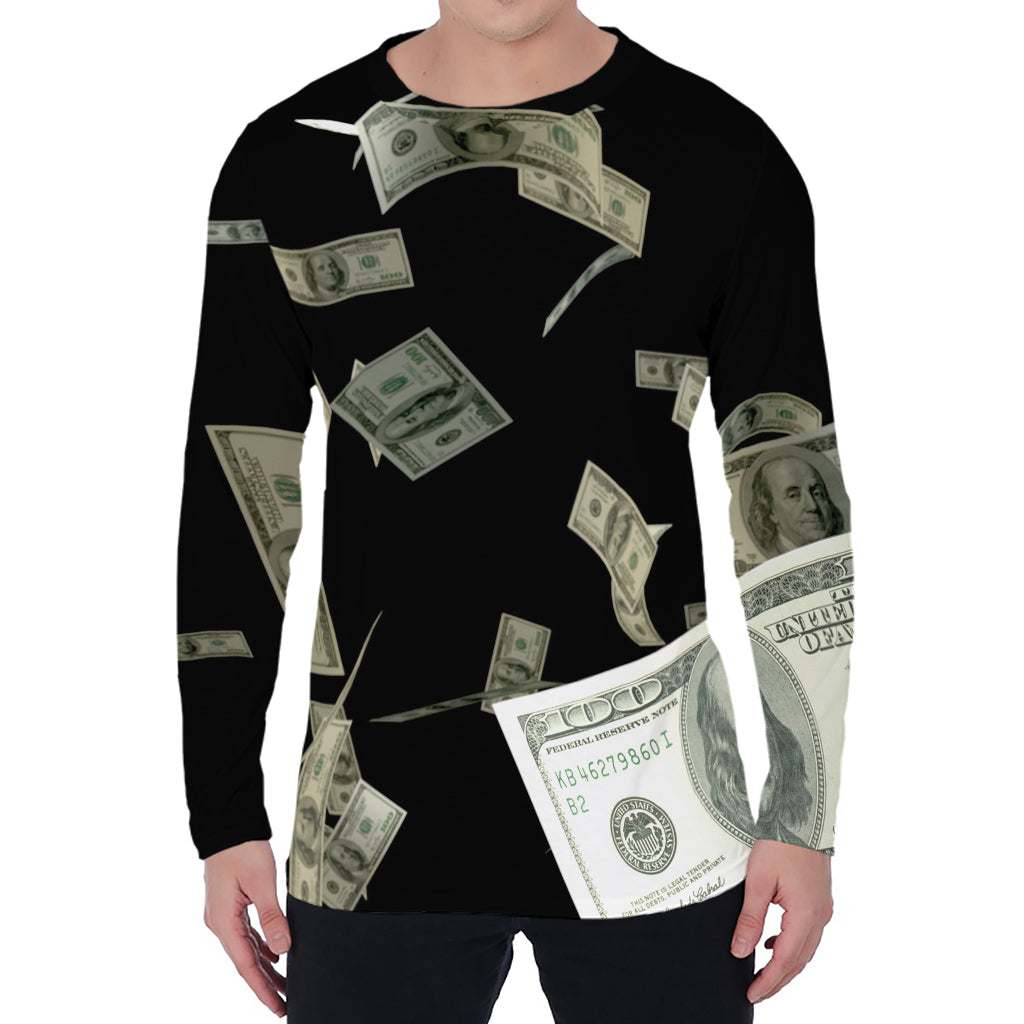 Flying US Dollar Print Men's Long Sleeve T-Shirt