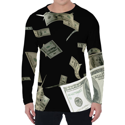 Flying US Dollar Print Men's Long Sleeve T-Shirt