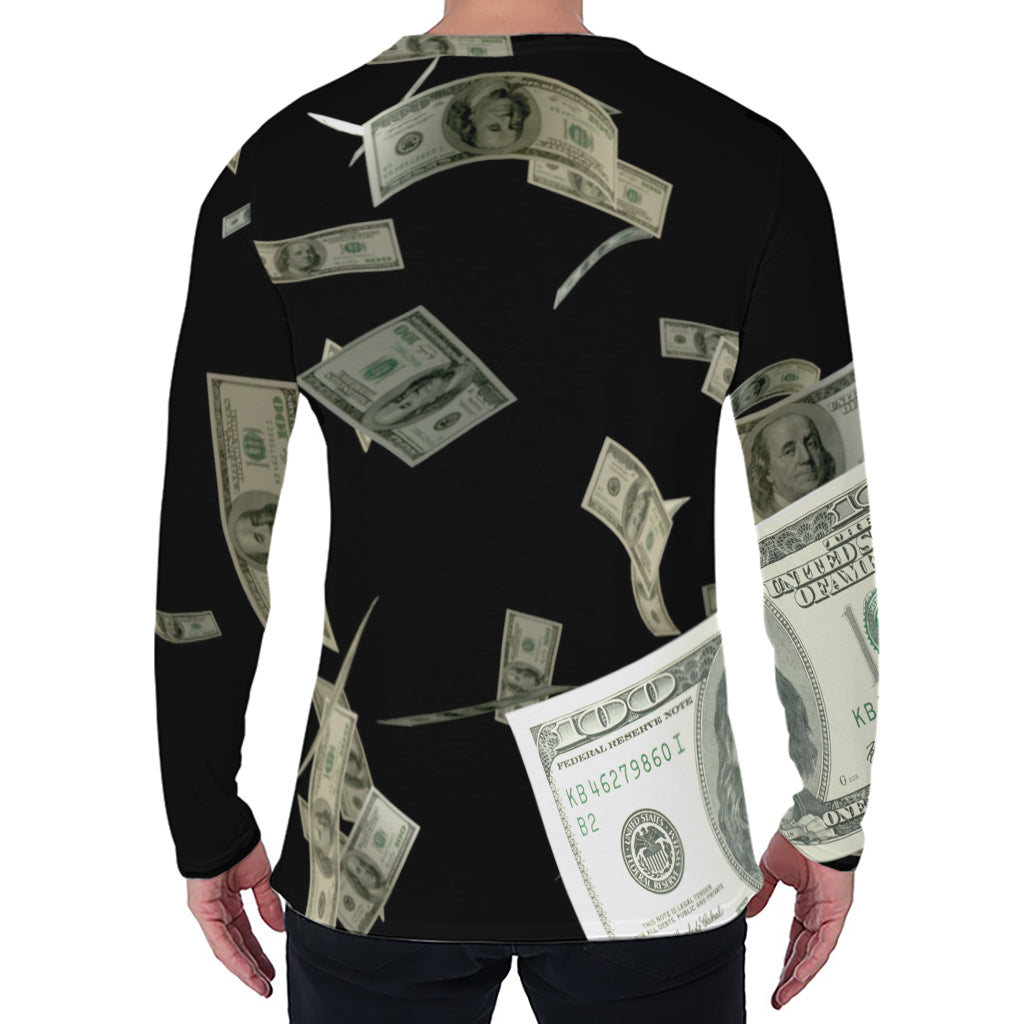 Flying US Dollar Print Men's Long Sleeve T-Shirt