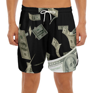 Flying US Dollar Print Men's Split Running Shorts