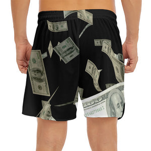 Flying US Dollar Print Men's Split Running Shorts