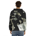 Flying US Dollar Print Men's Velvet Pullover Hoodie