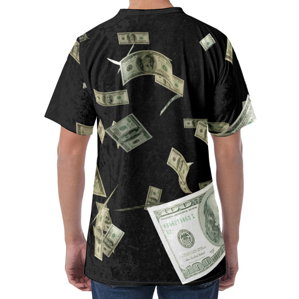 Flying US Dollar Print Men's Velvet T-Shirt