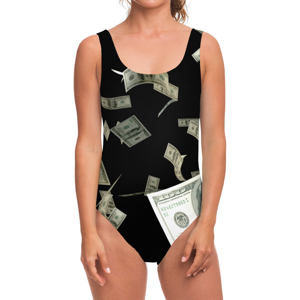 Flying US Dollar Print One Piece Swimsuit