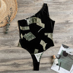 Flying US Dollar Print One Shoulder Bodysuit